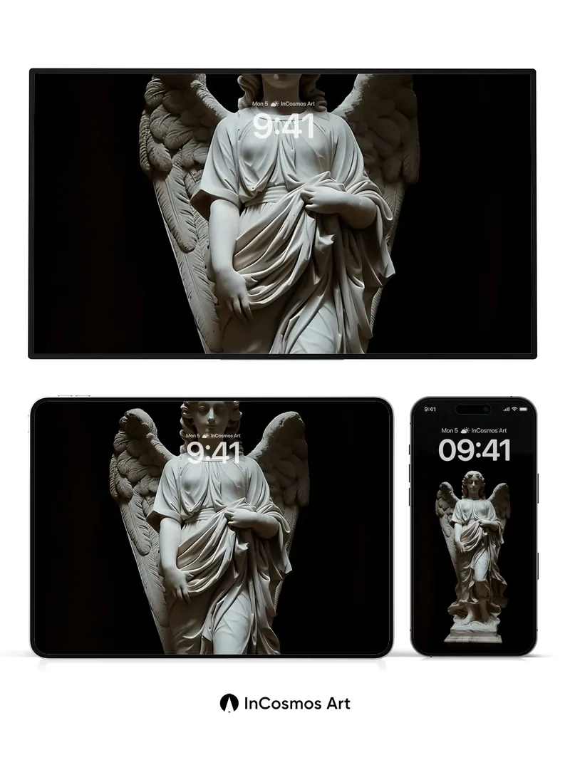 Serene Marble Angel Wallpaper with Ethereal Light