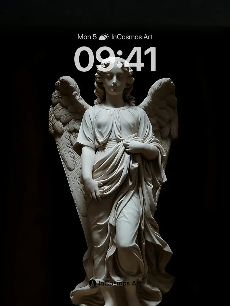 Serene Marble Angel Wallpaper with Ethereal Light