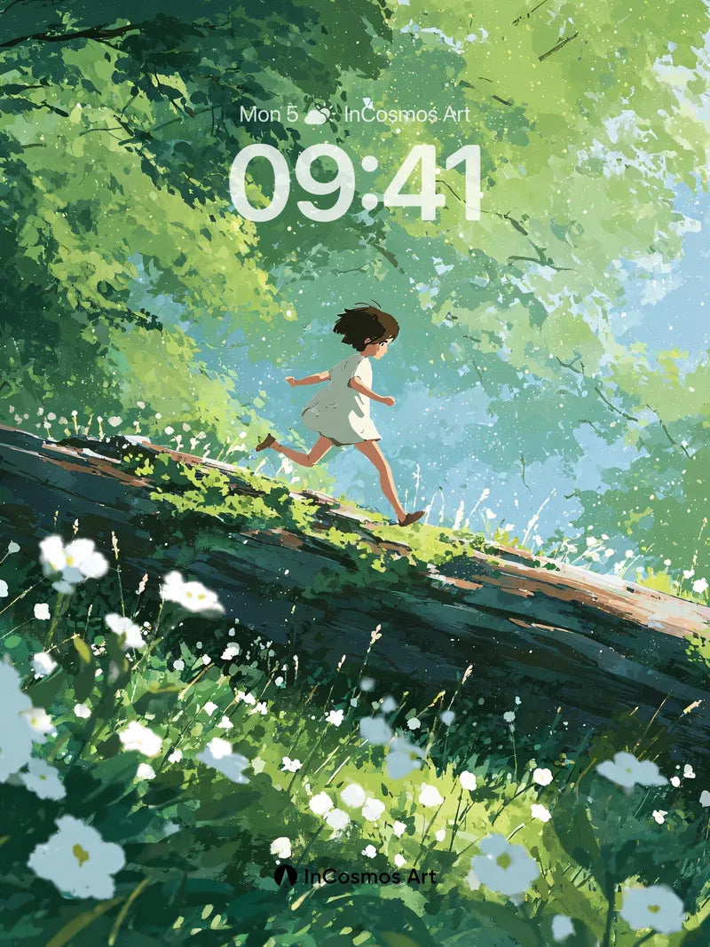 Sun-Drenched Run Background with Wildflower Blur wallpaper for iPhone, iPad & Mac