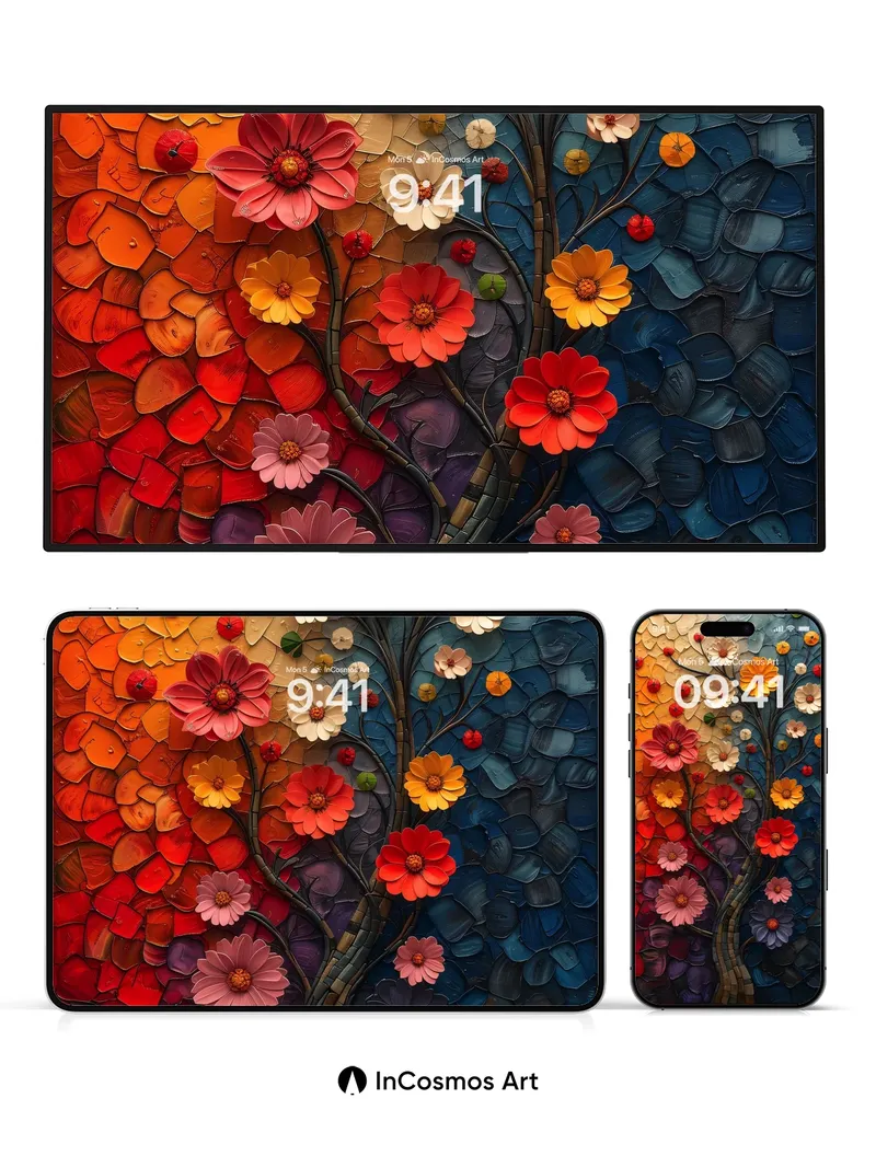 Chromatic Bloom Wallpaper with Mosaic Pulse