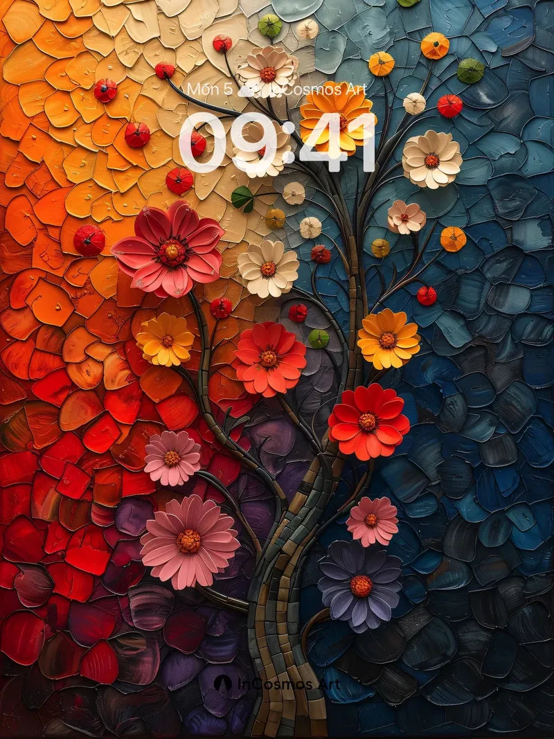 Chromatic Bloom Wallpaper with Mosaic Pulse