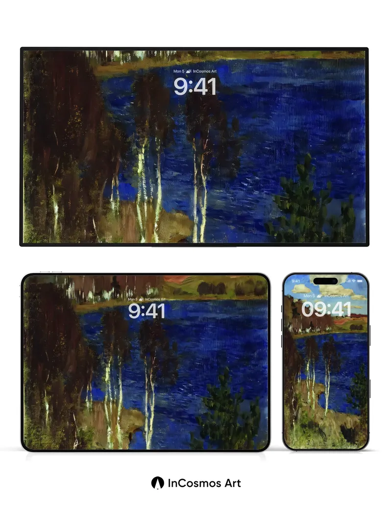 Sapphire Stillness Wallpaper with Birch Whispers