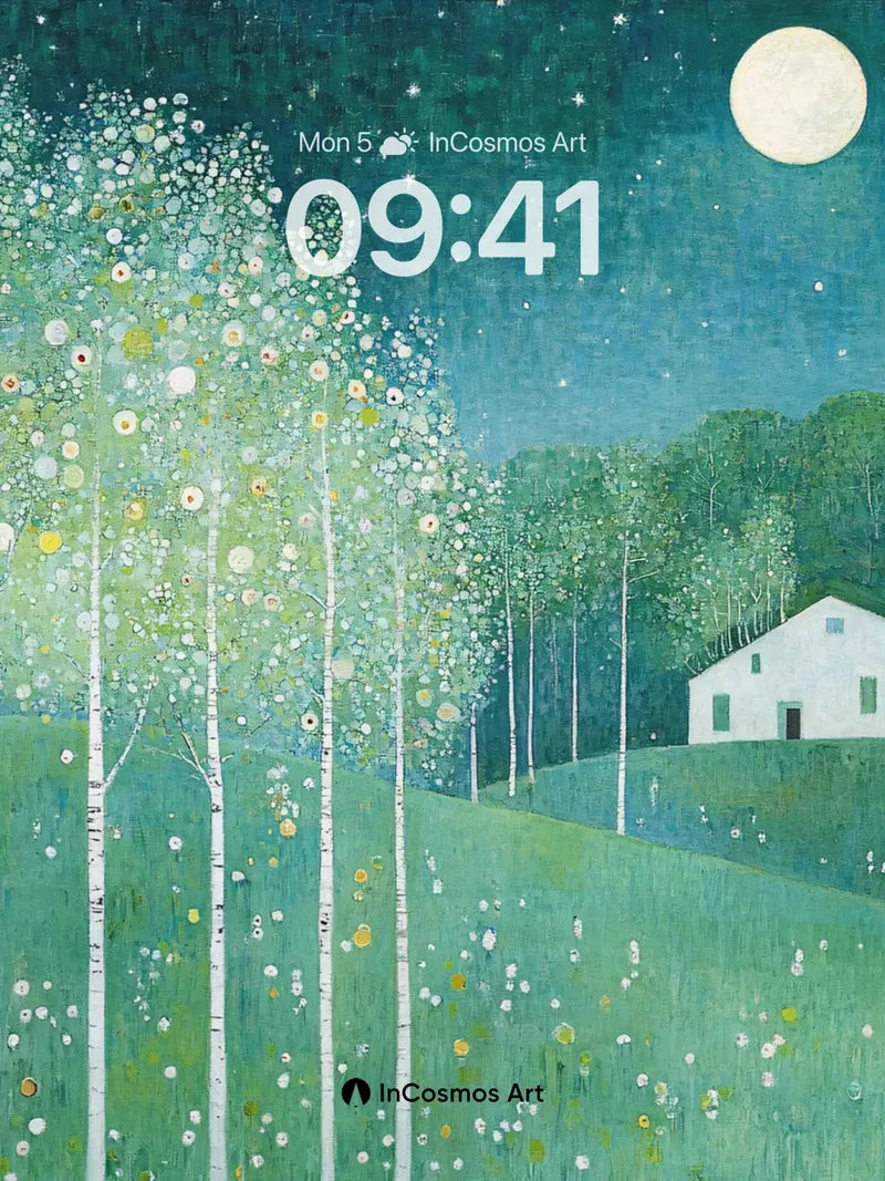 Moonlit Birch Forest Wallpaper with Whispering Light