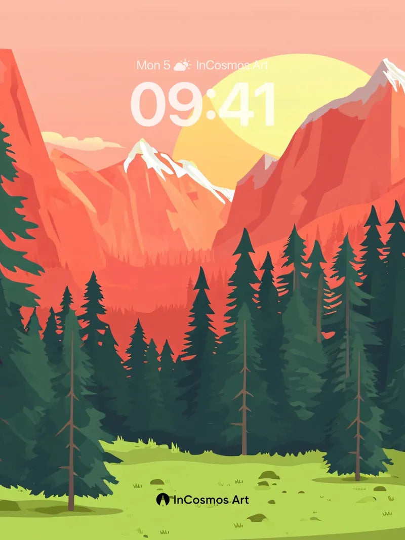 Crimson Valley Wallpaper with Sunlit Pines