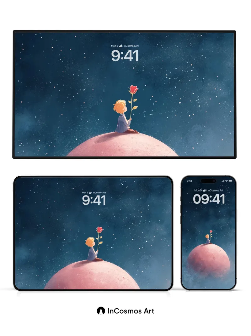 Stellar Solitude Wallpaper with Rose Bloom