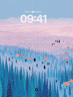 Winter Forest Village Wallpaper Background, iPhone Duo cover screen