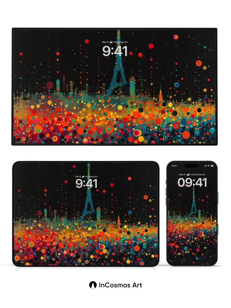Cosmic Paris Wallpaper with Dotted Light Fields
