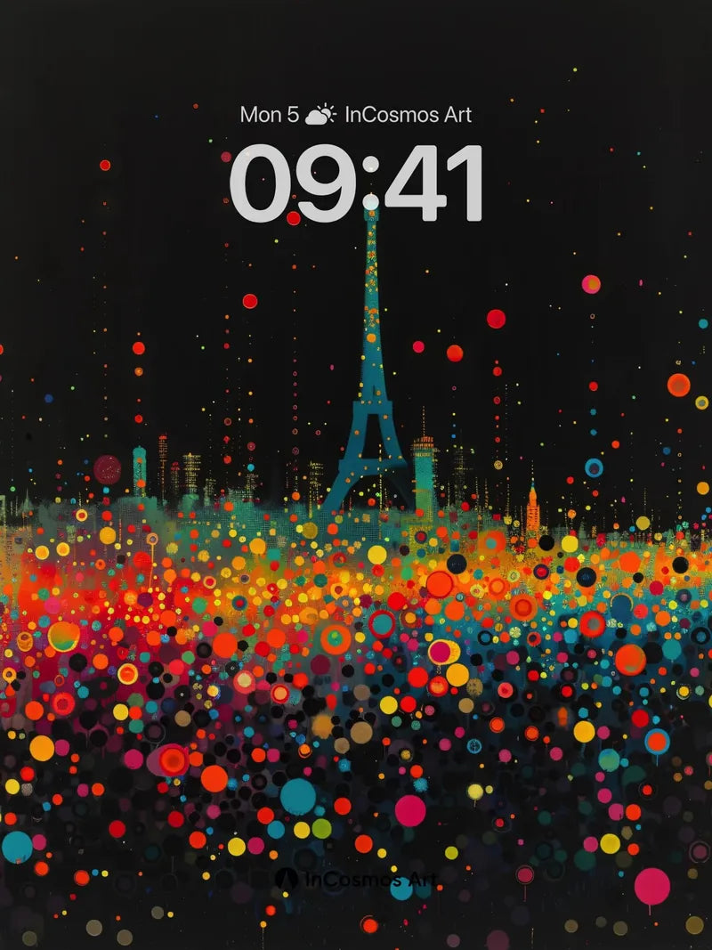 Cosmic Paris Wallpaper with Dotted Light Fields