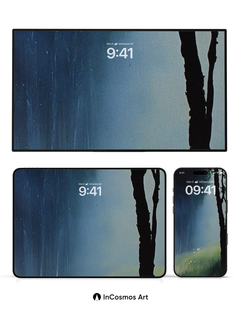 Misty Grove Wallpaper with Floating Lights