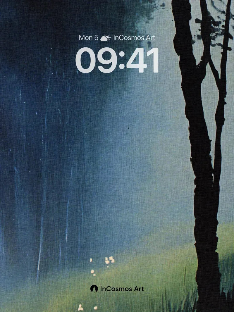 Misty Grove Wallpaper with Floating Lights