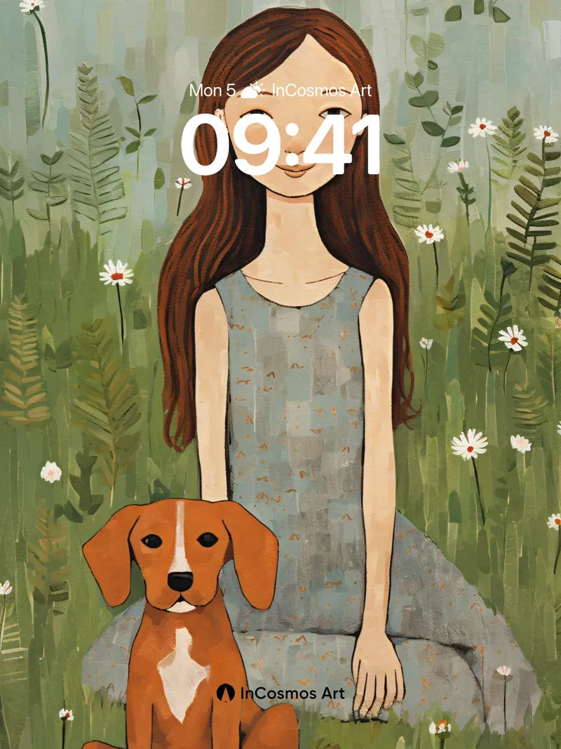 Whispering Meadow Wallpaper with Canine Companion wallpaper for iPhone, iPad & Mac