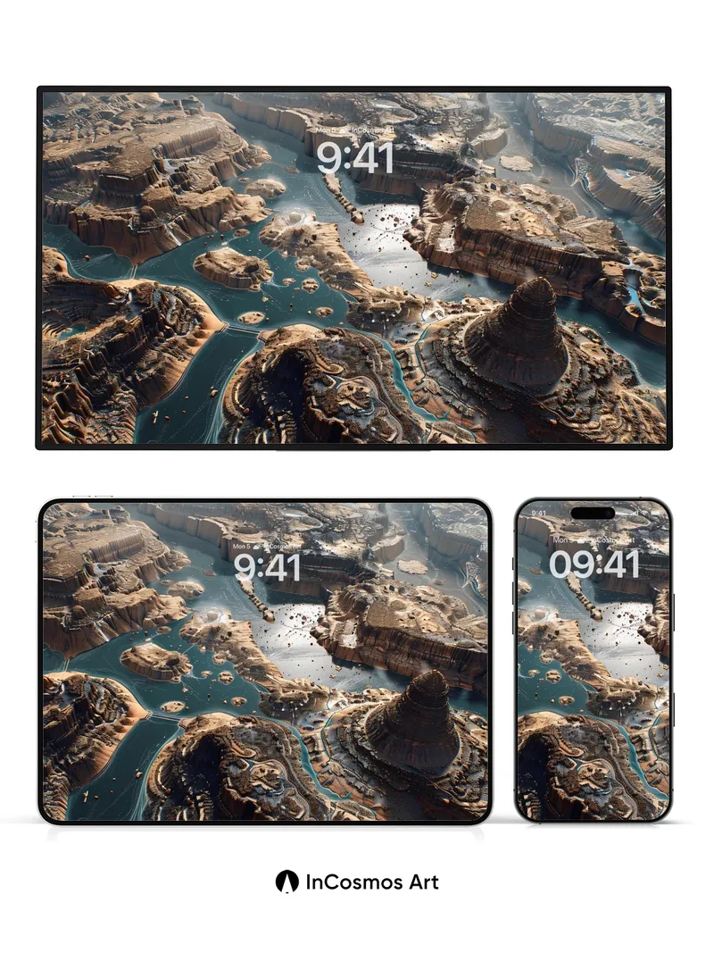 Desert Mirage Wallpaper with Floating Canyons