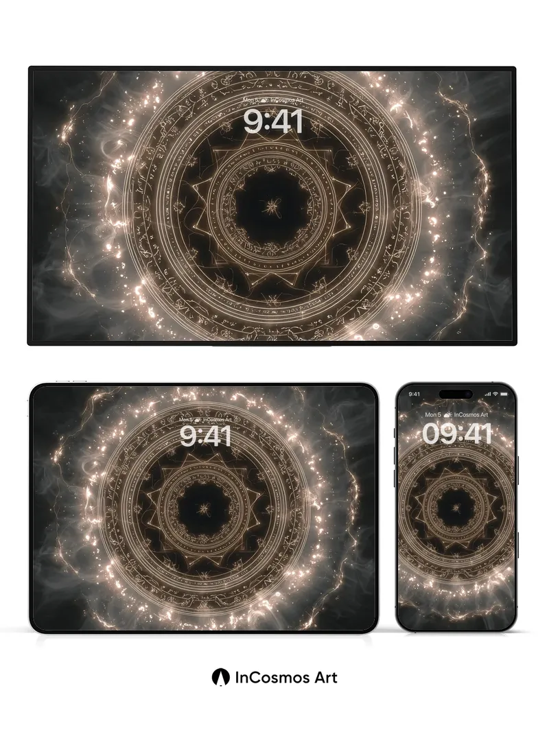 Ethereal Sigil Wallpaper with Cosmic Light Veins