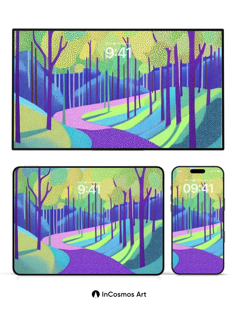 Whispering Canopy Wallpaper with Polka-Dot Forest