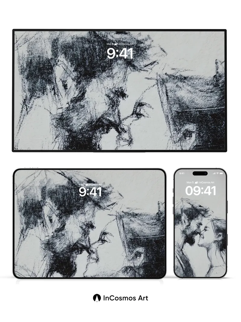 Whispering Charcoal Wallpaper with Shadowed Embrace