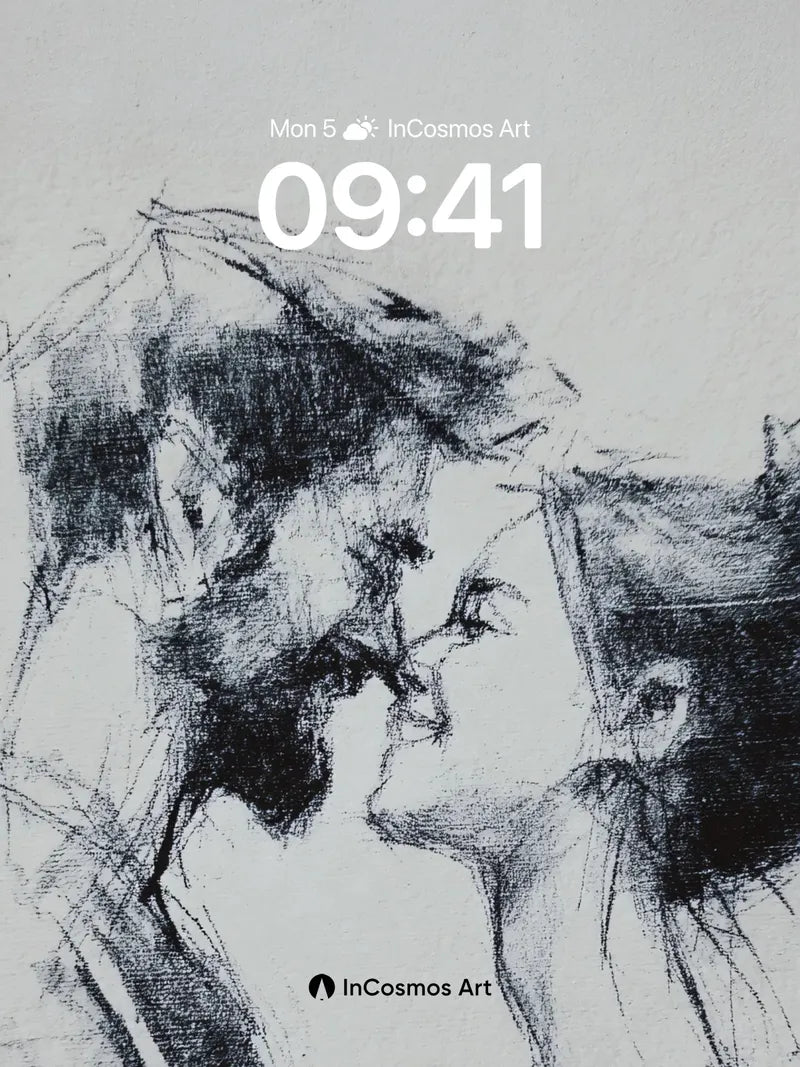 Whispering Charcoal Wallpaper with Shadowed Embrace