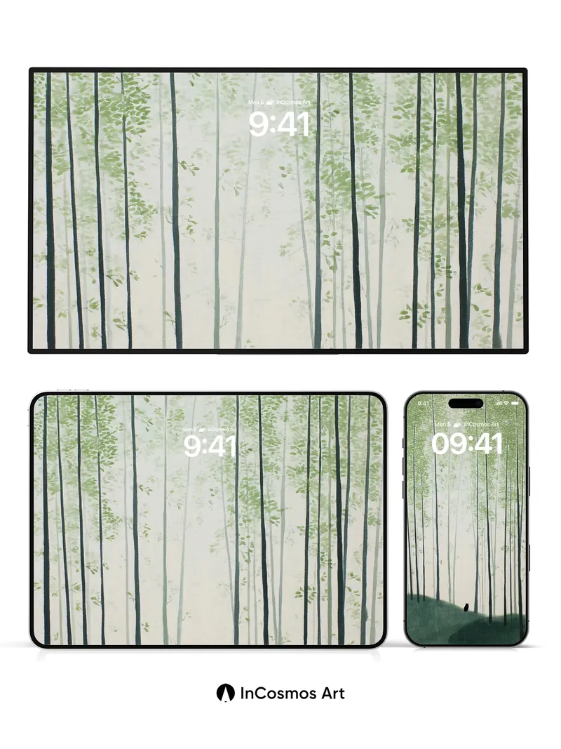 Whispering Bamboo Wallpaper with Solitary Shadow