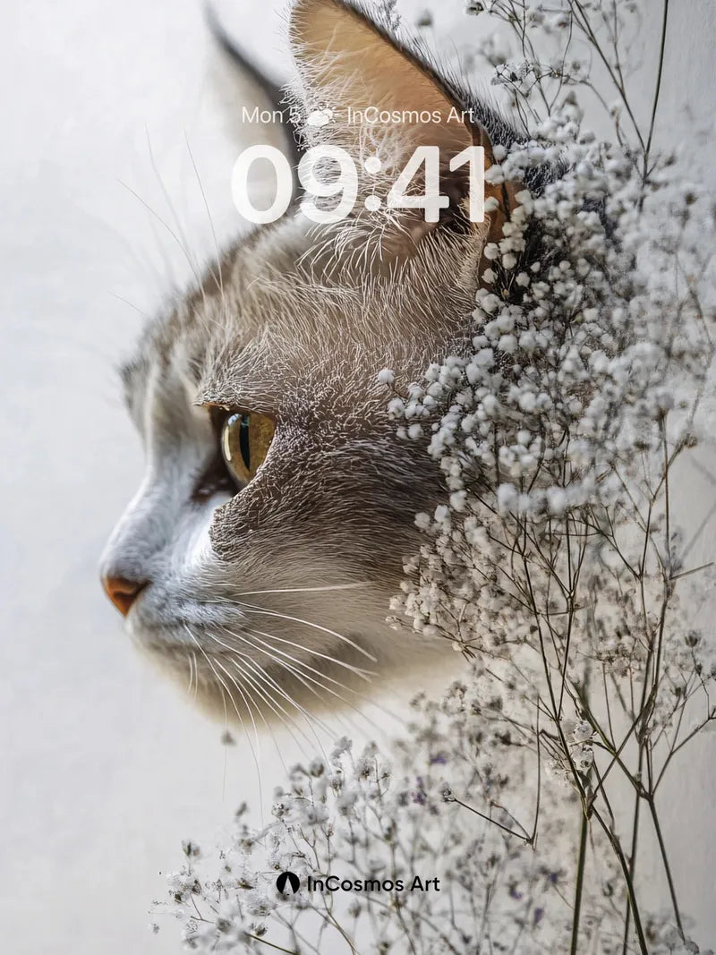 Serenity Bloom Wallpaper with Feline Whisper