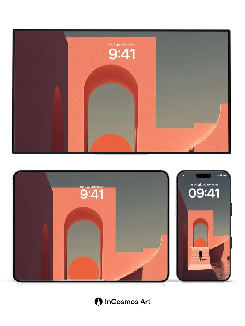 Surreal Coral Arch Wallpaper with Solitary Figure