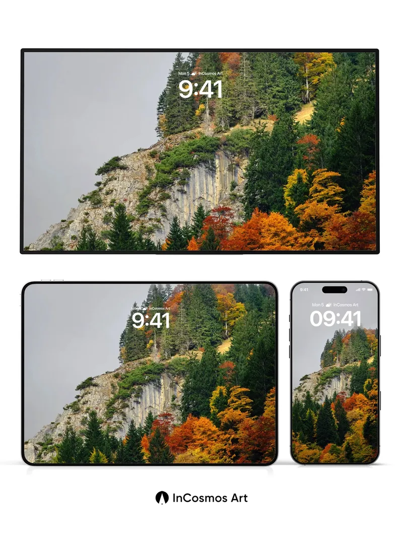 Autumn Hush Wallpaper with Mist-Crowned Cliffs