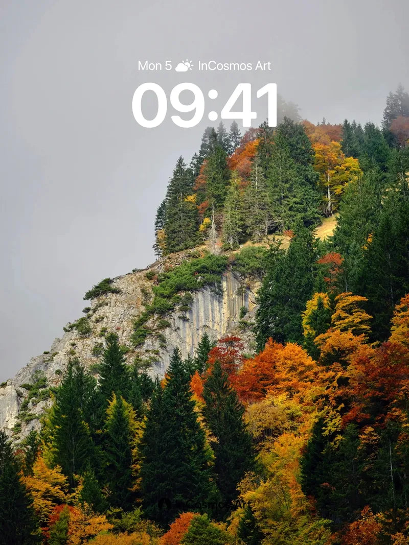 Autumn Hush Wallpaper with Mist-Crowned Cliffs