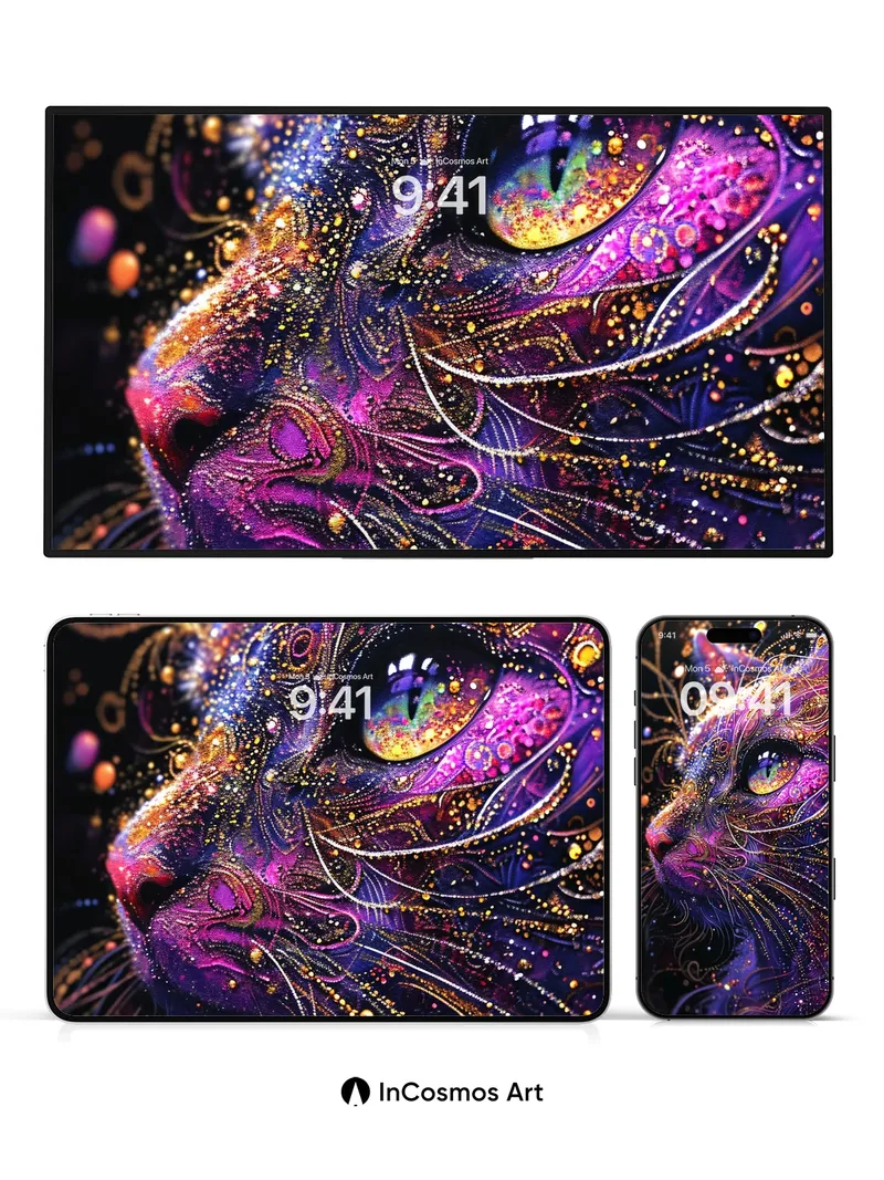 Cosmic Whisker Wallpaper with Starlit Gaze