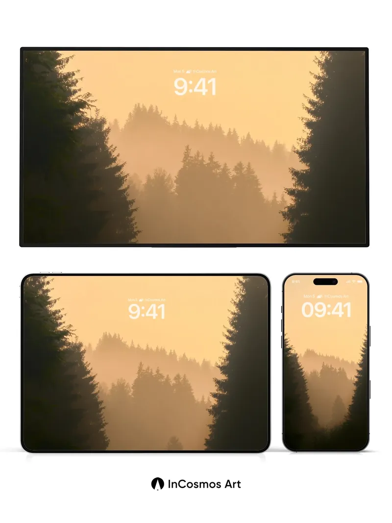 Golden Hush Wallpaper with Forest Veil