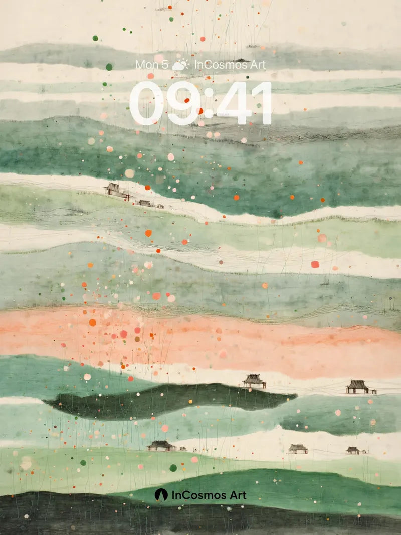 Layered Jade Mist Wallpaper with Ink Grain wallpaper for iPhone, iPad & Mac