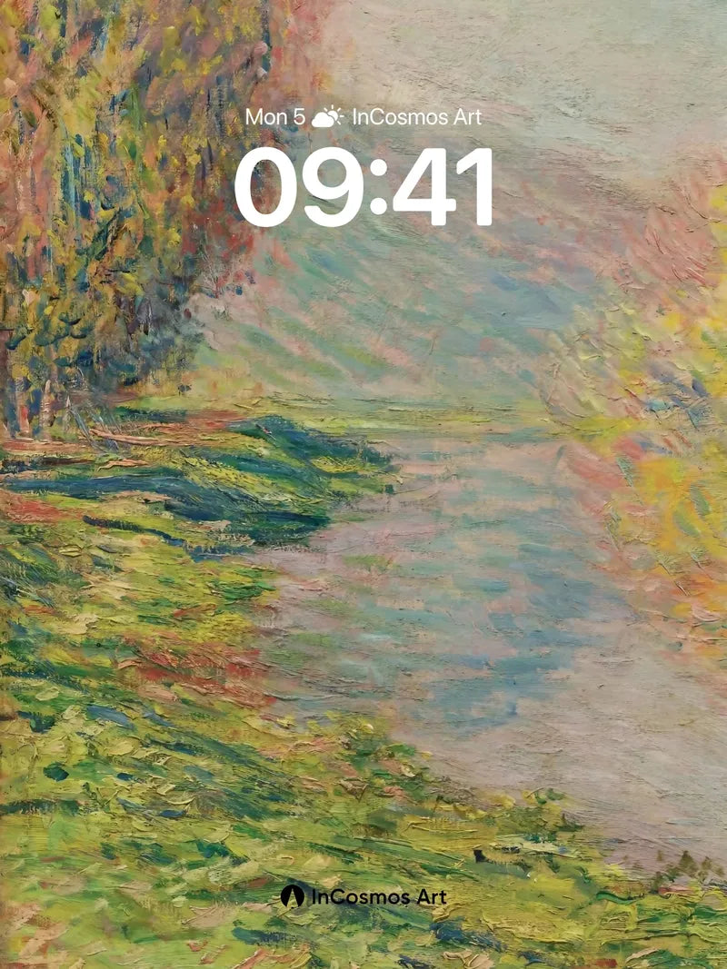 Whispering Light Wallpaper with Monet's Riverbank wallpaper for iPhone, iPad & Mac