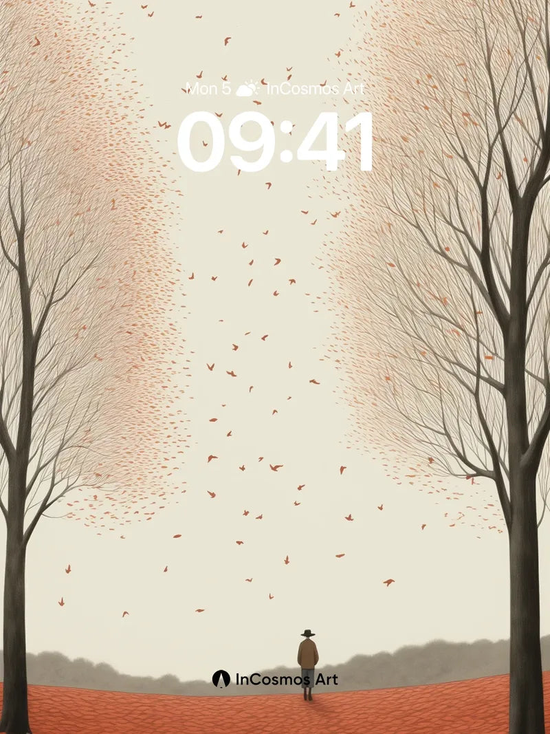 Autumn Hush Wallpaper with Floating Leaves