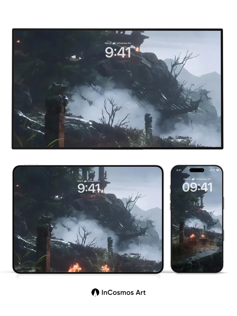 Mist-Crowned Pagoda Wallpaper with Ember Light