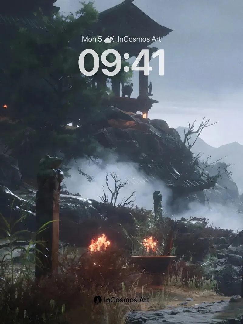 Mist-Crowned Pagoda Wallpaper with Ember Light