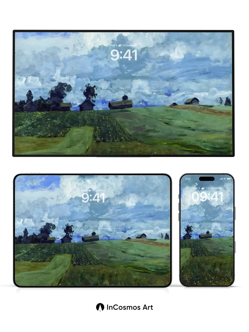 Whispering Fields Wallpaper with Cloud-Brushed Sky