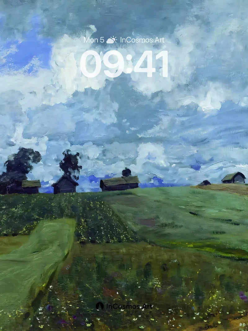 Whispering Fields Wallpaper with Cloud-Brushed Sky