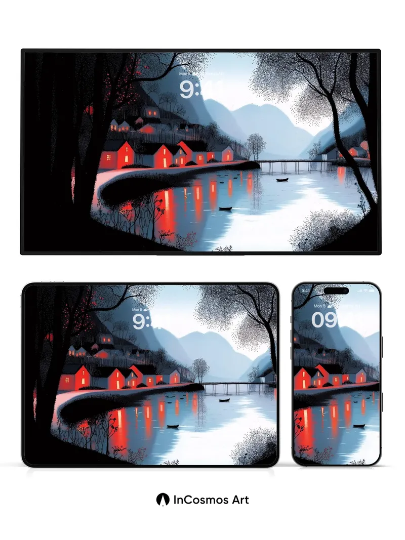 Crimson Reflection Wallpaper with Mountain Hush