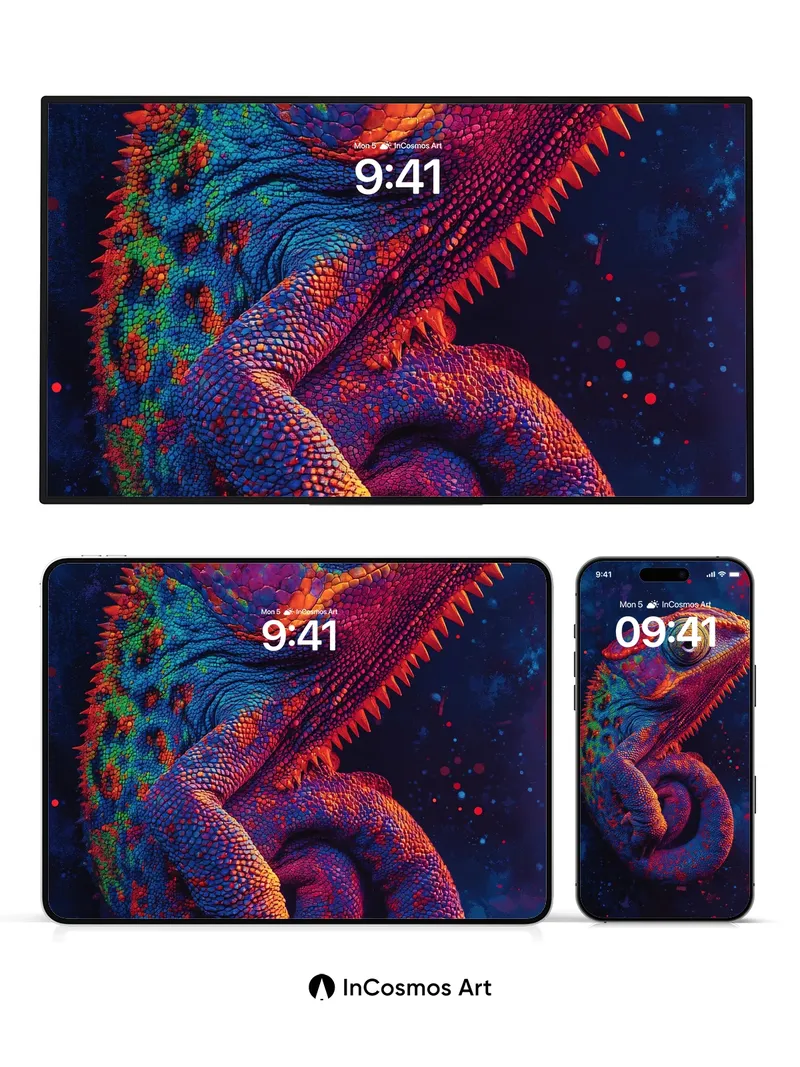 Cosmic Chameleon Wallpaper with Electric Scales