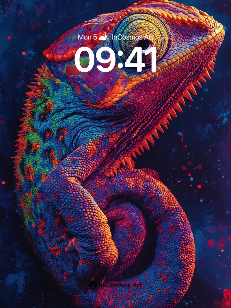 Cosmic Chameleon Wallpaper with Electric Scales