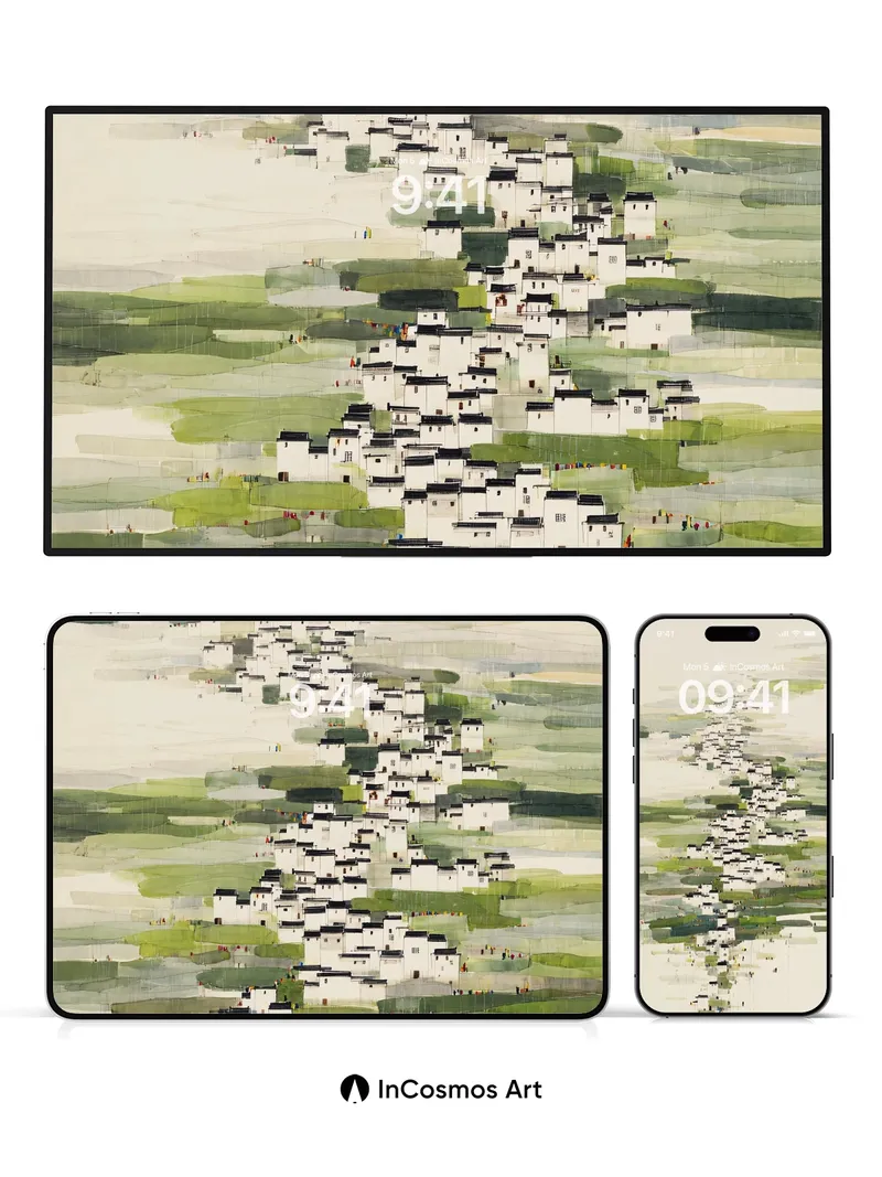 Serene Village Wallpaper with Gradient Fields