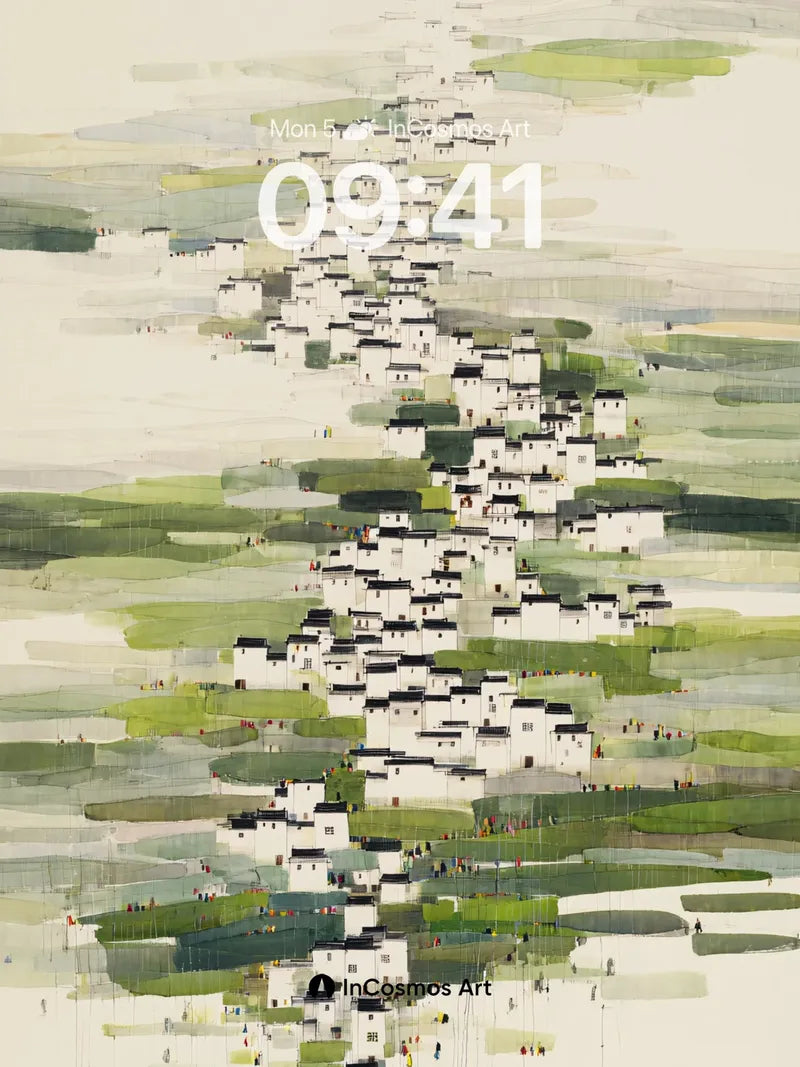 Serene Village Wallpaper with Gradient Fields