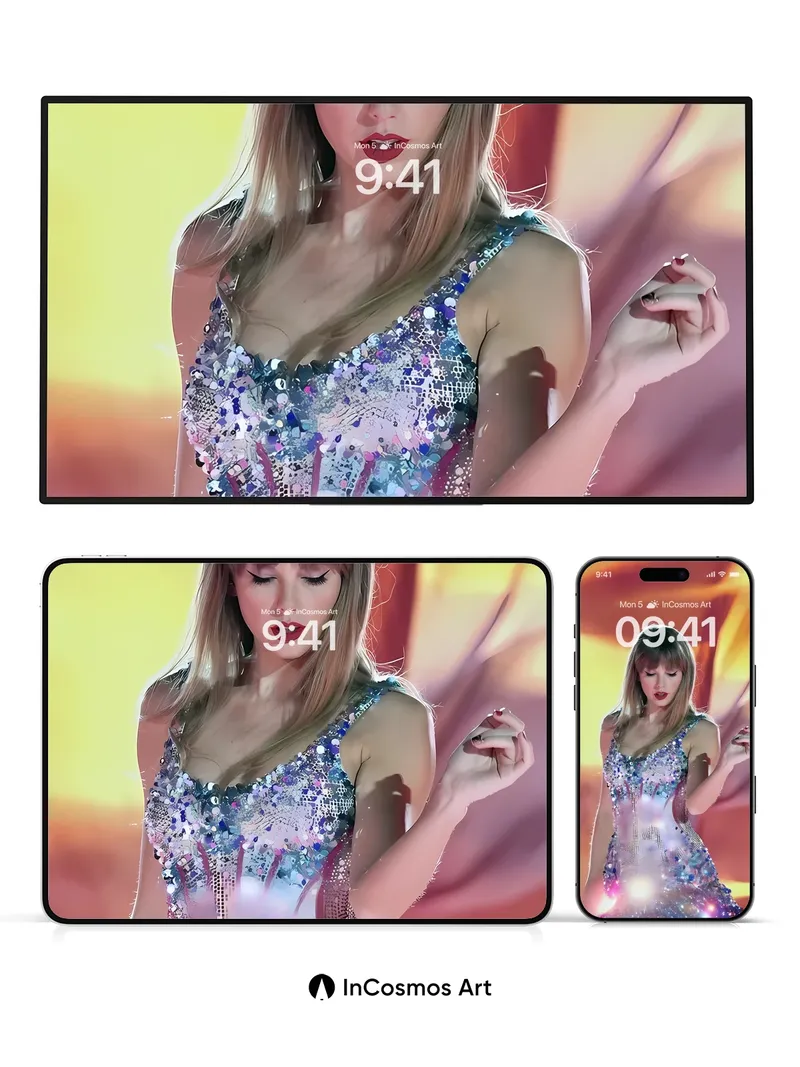 Cosmic Sparkle Wallpaper with Starlight Dress