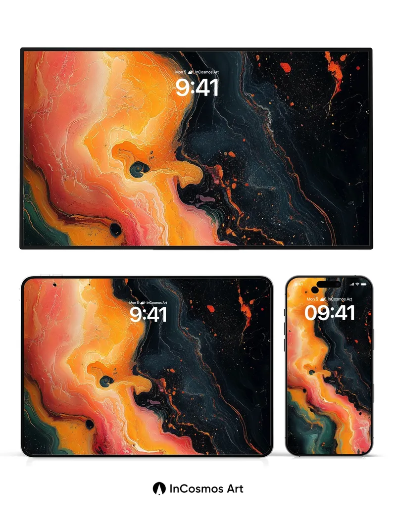 Cosmic Firestorm Wallpaper with Obsidian Veins