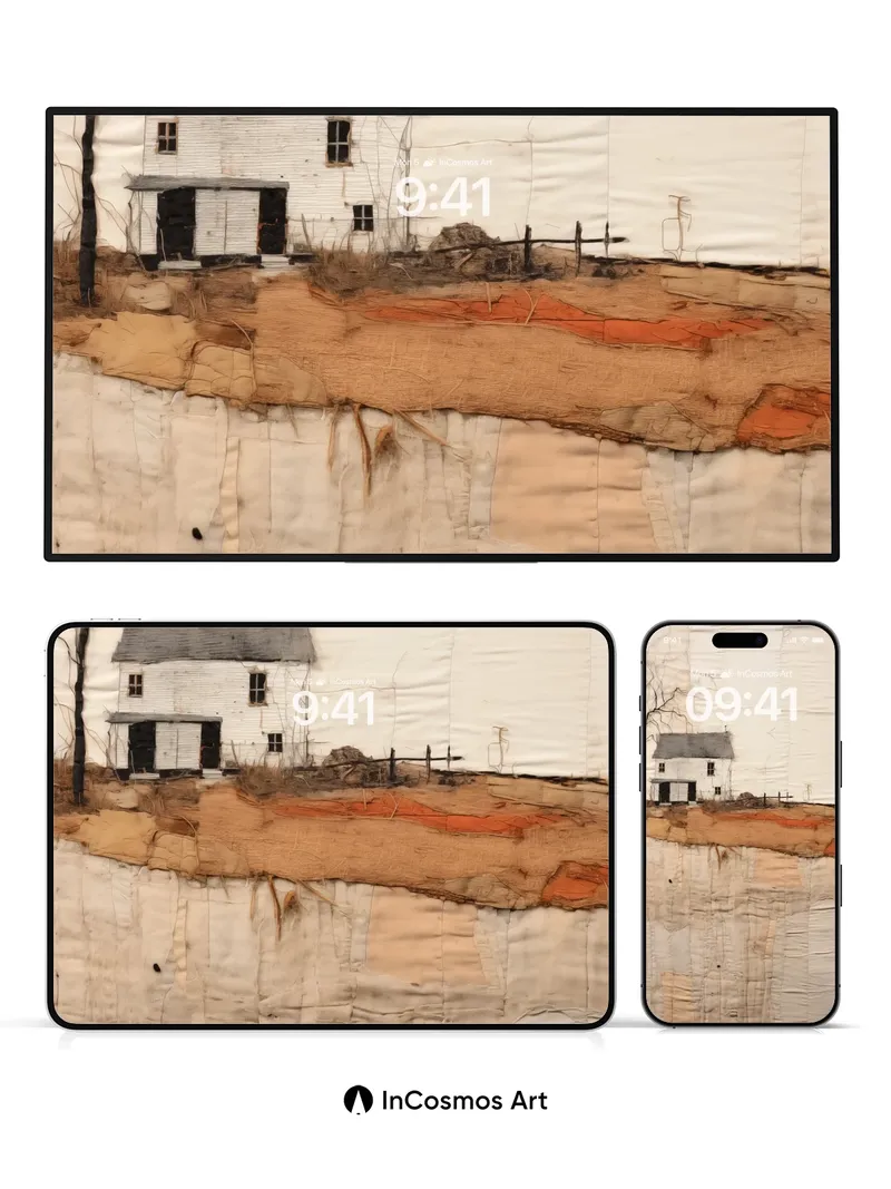 Nostalgic Farmhouse Wallpaper with Patchwork Earth