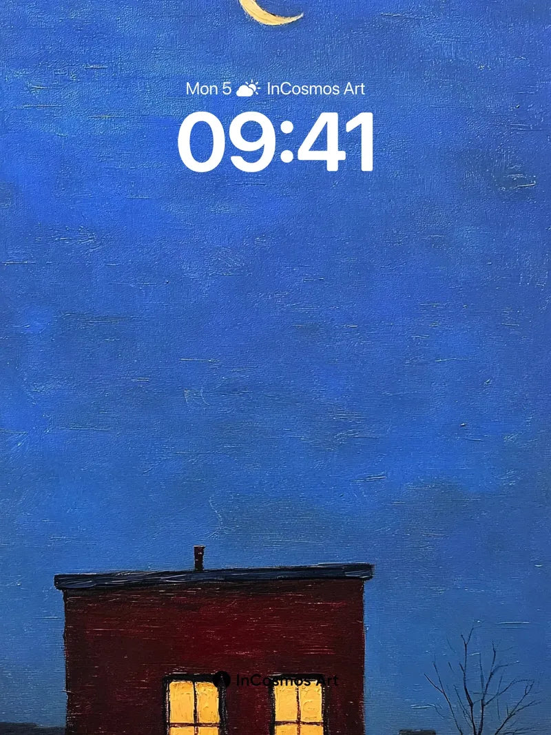 Quiet Moonlight Wallpaper with Glowing Windows