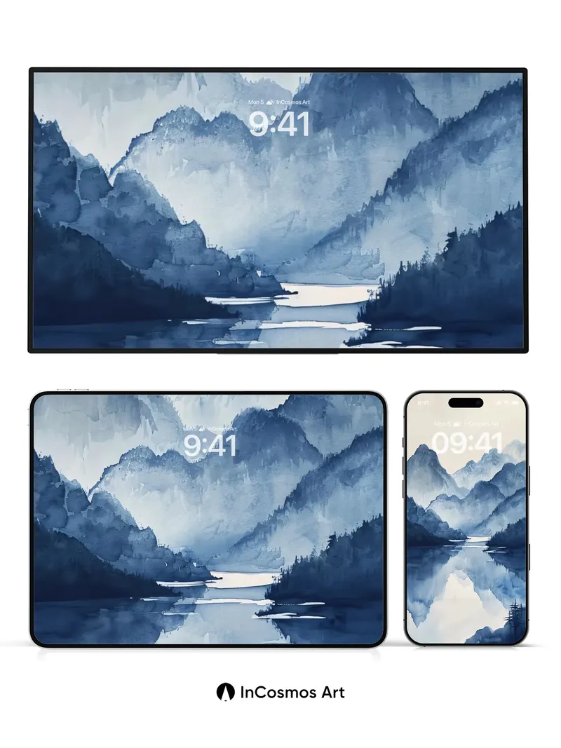 Mist-Weaved Mountain Wallpaper with Mirror Lake