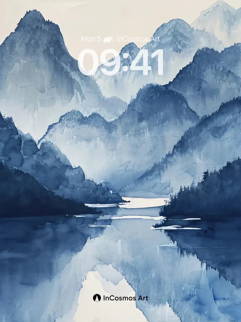 Mist-Weaved Mountain Wallpaper with Mirror Lake