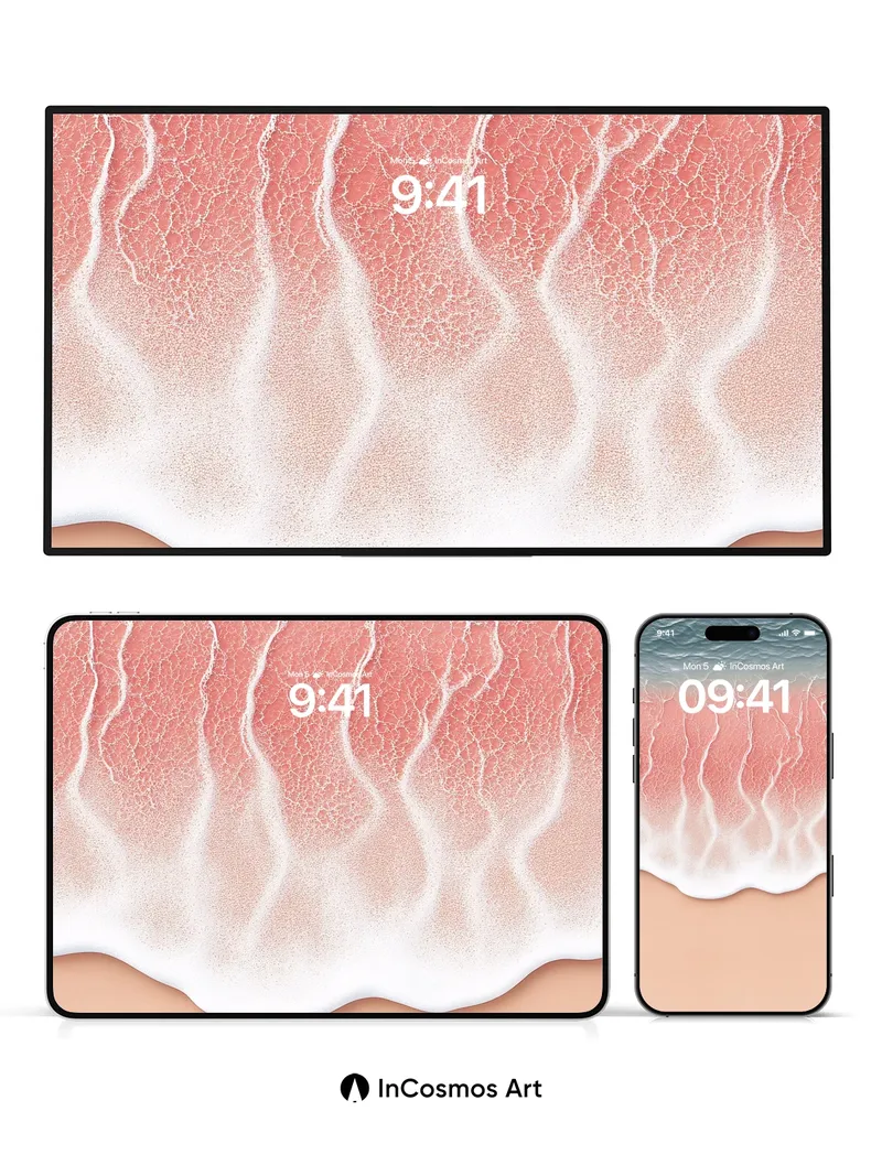 Serenity Wave Wallpaper with Coral Foam