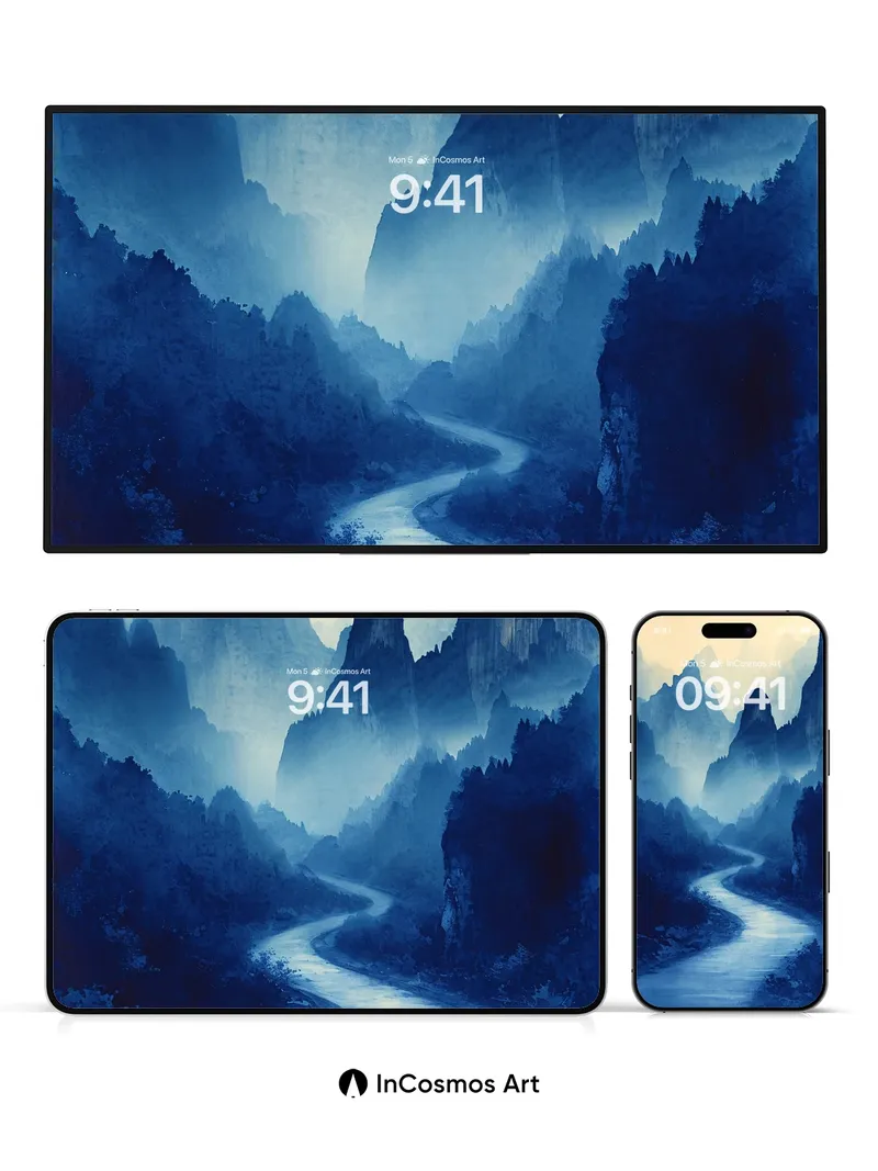 Mist-Weaved River Wallpaper in Indigo Hush