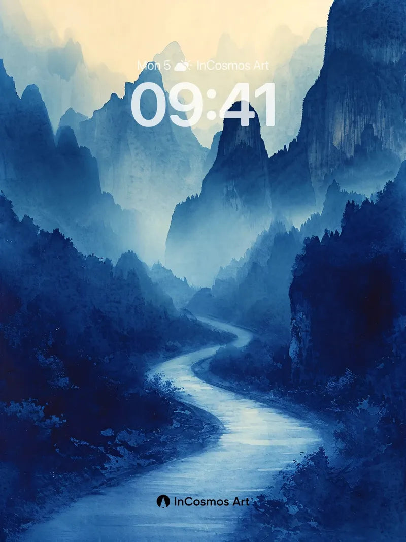 Mist-Weaved River Wallpaper in Indigo Hush