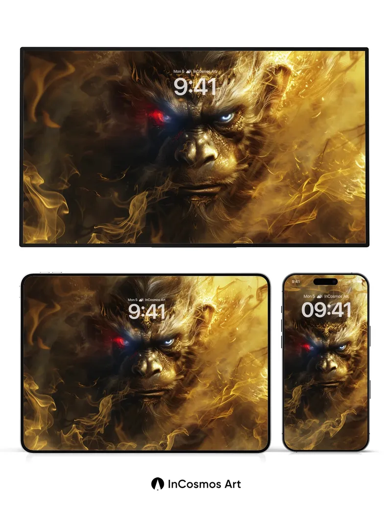 Fierce Flame Monkey Wallpaper with Glowing Eyes