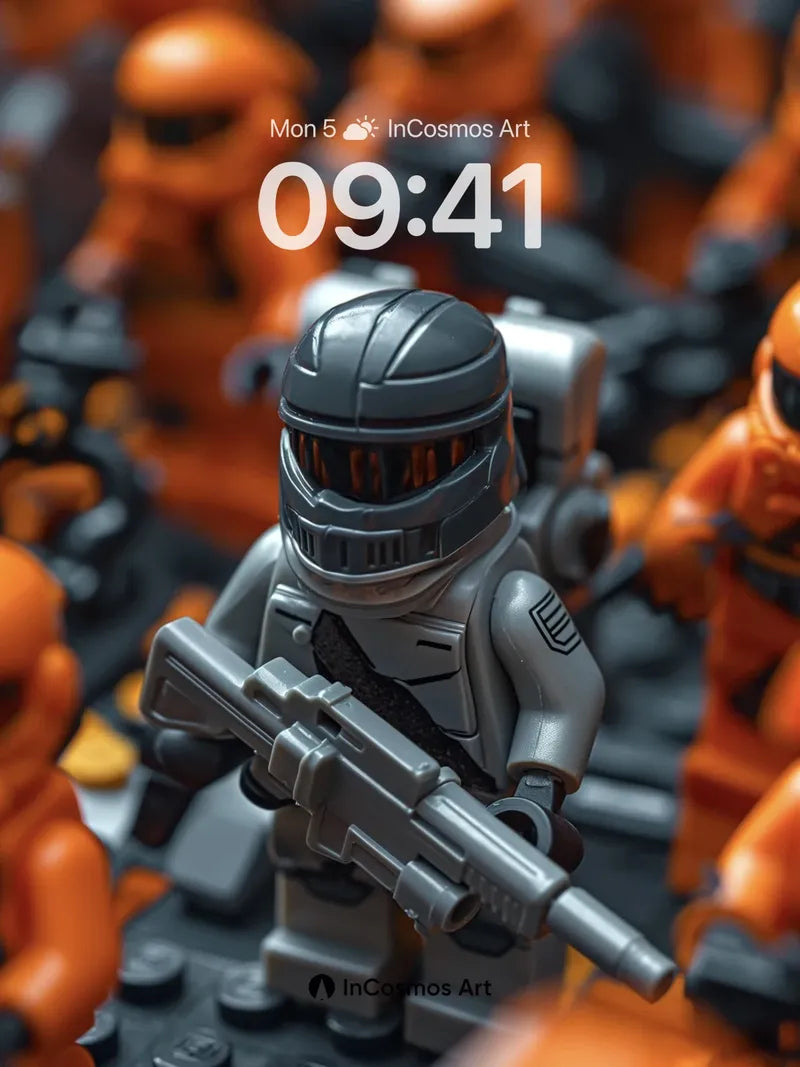 Steel Sentinel Wallpaper with Orange Horde